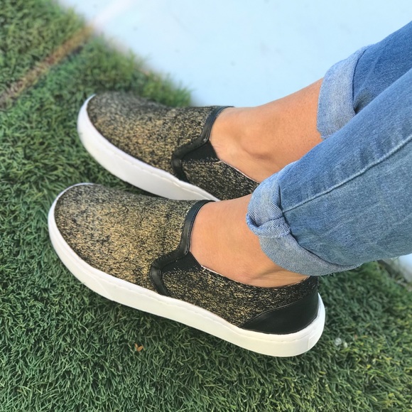 Buckle Shoes - Gold/Black Pony Hair Slip On Casual Sneakers